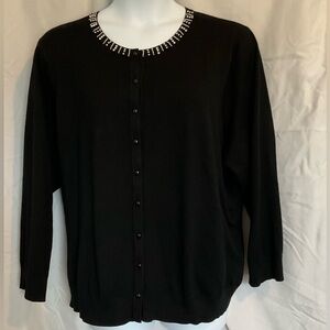 Avenue Plus Size Sweater.  Black. Size 26/28. Jeweled neckline. 3/4 sleeves